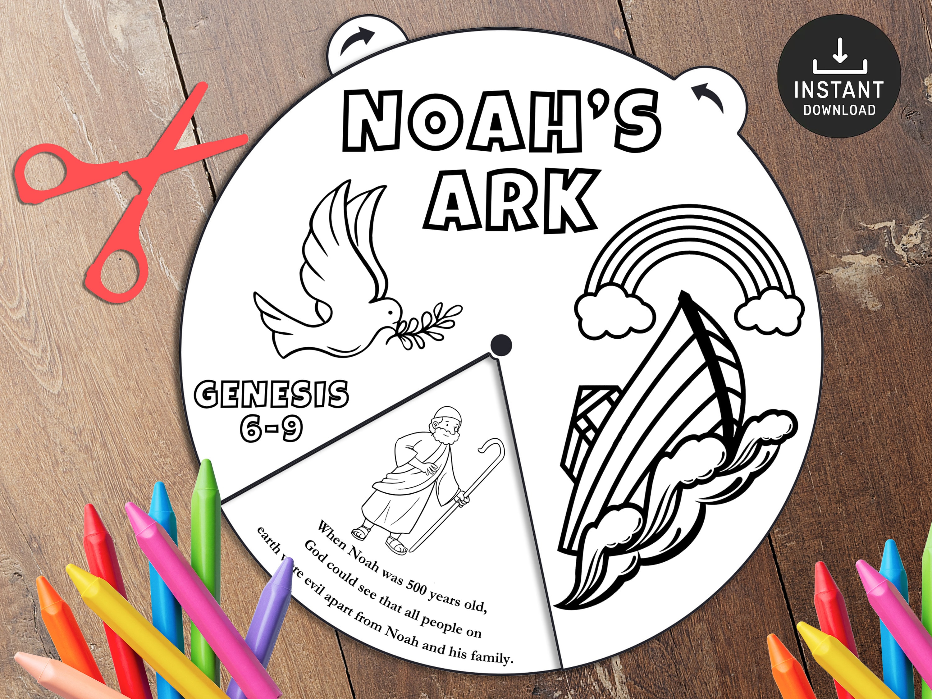 Noahs Ark Coloring Wheel Printable Bible Activity Kids Bible - Etsy UK