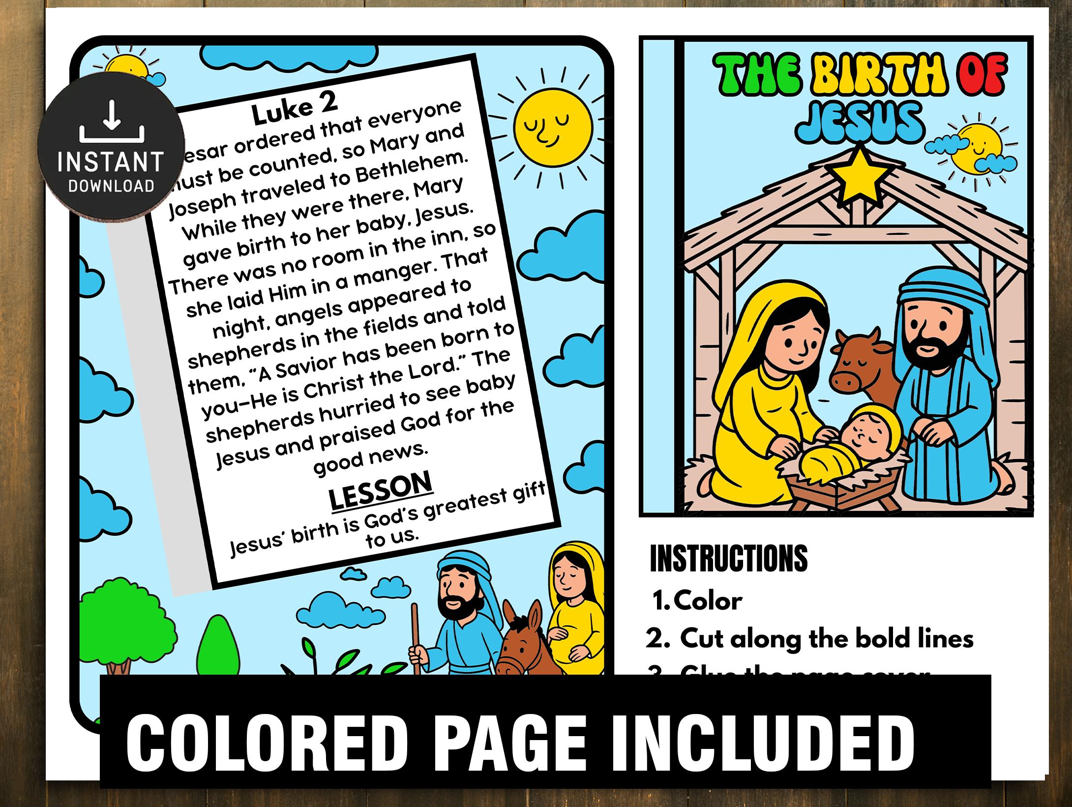 Birth of Jesus Mini Book, Kids Bible Story (digital Download) - Etsy