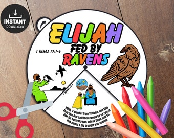 Elijah Fed by Ravens Coloring Wheel, Bible Lesson Kids, Bible Lesson, Memory Game, Sunday School Craft, Church Activity Kids, Bible Craft