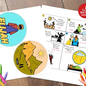 Elijah Bible Story activity, Sunday school craft, Printable paper craft, Kids Bible Lesson, Bible Activity, Christian Kids Craft