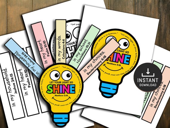 Let Your Light Shine Craft, Sunday School, Great Commission, Jesus Craft for Kids, Bible Lesson, Bible Craft Printable, Faith Bible Craft