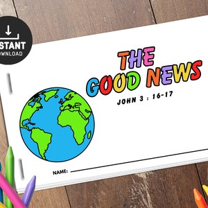 The Good News, Bible Activity, Gospel, Sunday School Craft, Mini Book, Half Page Book, Sunday School, John 3:16, Bible Books, Memory Game