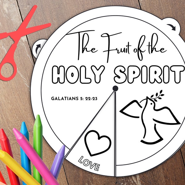 The Fruit of the Spirit Coloring Wheel, Bible Activity, Memory Game, Kids Bible Lesson, Sunday School, Coloring wheel, Bible story wheel