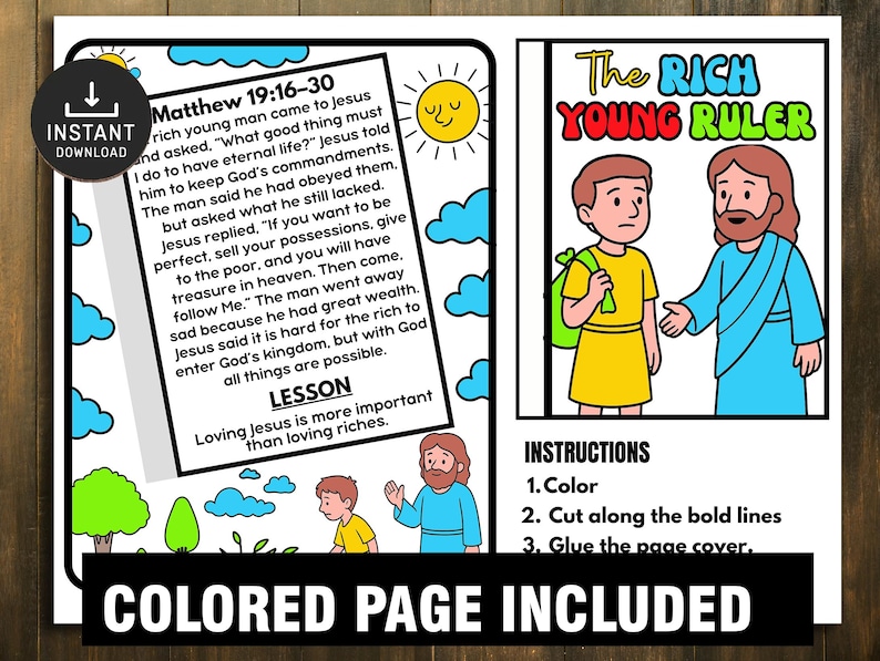 The Rich Young Ruler Bible Story Craft, Kids Bible Lesson, Memory Game ...