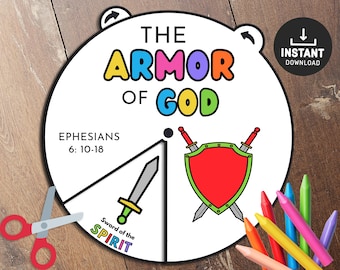 Armor of God Coloring Wheel, Bible Activity, Bible Lesson, Memory Game, Sunday School, Sunday school crafts, Coloring spinner, Bible story