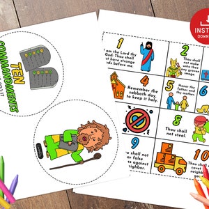 Ten Commandments Bible Story activity, Sunday school craft, Printable paper craft, Kids Bible Lesson, Bible Activity, Christian Kids Craft