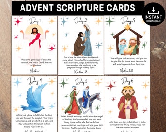 Advent Scripture Cards, Advent Calendar, Watercolor, Floral, Nativity Advent Calendar, Scripture Advent Cards, Christmas, Bible Advent Cards