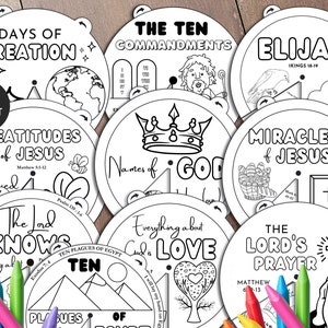Coloring Wheel, Printable Bible Activity, Watercolor, Kids Bible Lesson, Memory Game, Sunday School, Coloring Wheel Bundle
