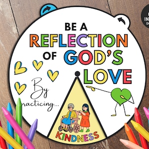 God is Love Coloring Wheel, Printable Bible Activity, Watercolor, Kids Bible Lesson, Memory Game, Sunday School, Coloring spinner, kindness