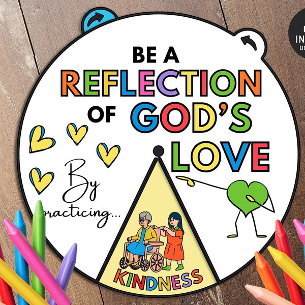 God is Love Coloring Wheel, Printable Bible Activity, Watercolor, Kids Bible Lesson, Memory Game, Sunday School, Coloring spinner, kindness