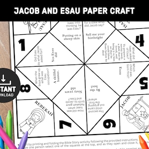 Jacob and Esau Craft, Sunday School crafts, Fortune Teller, Bible Story activity, Cootie Catcher, Isaac and Rebekah Craft, kids bible lesson