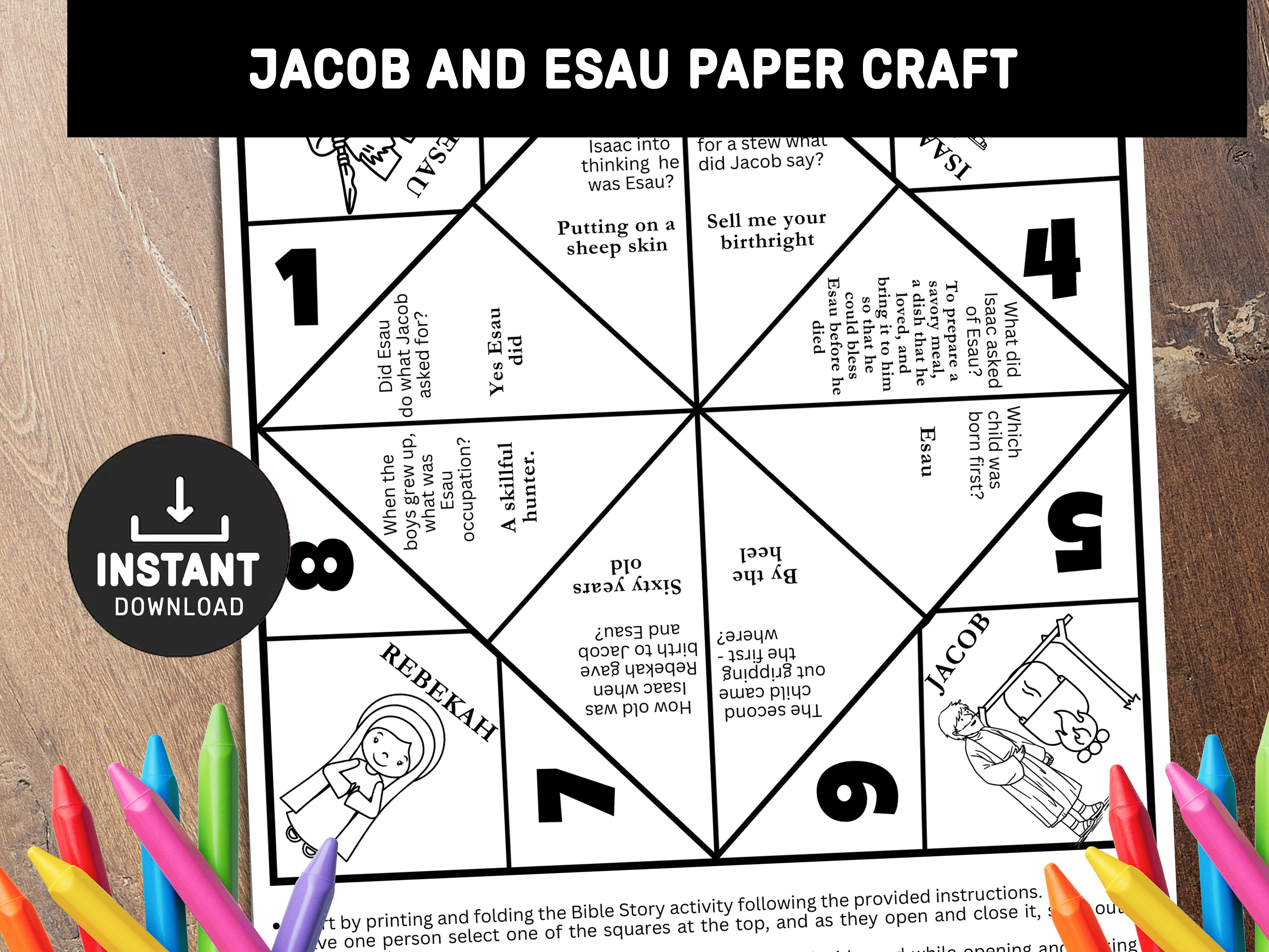 Jacob and Esau Craft, Sunday School crafts, Fortune Teller, Bible Story activity, Cootie Catcher, Isaac and Rebekah Craft, kids bible lesson