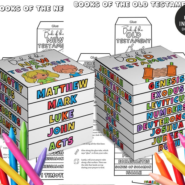 Books of the Bible, Old & New Testament Coloring Cube, Bible Activity, Kids Bible Lesson, Memory Game, Sunday School Craft, Coloring Wheel