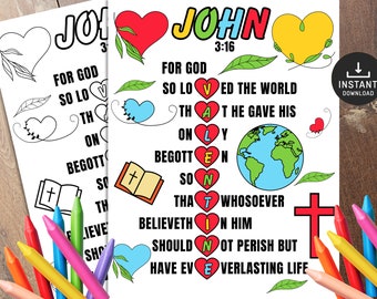 Printable Valentine Bible Verse, Scripture, Love, Valentine Day, Bookmark Handout, Sunday School Crafts, John 3:16, Valentine Coloring page