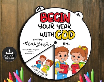Begin Your Year with God Coloring Wheel, 2026 Craft, Kids Bible Lesson, New Year Prayer, Sunday School, Church Activities