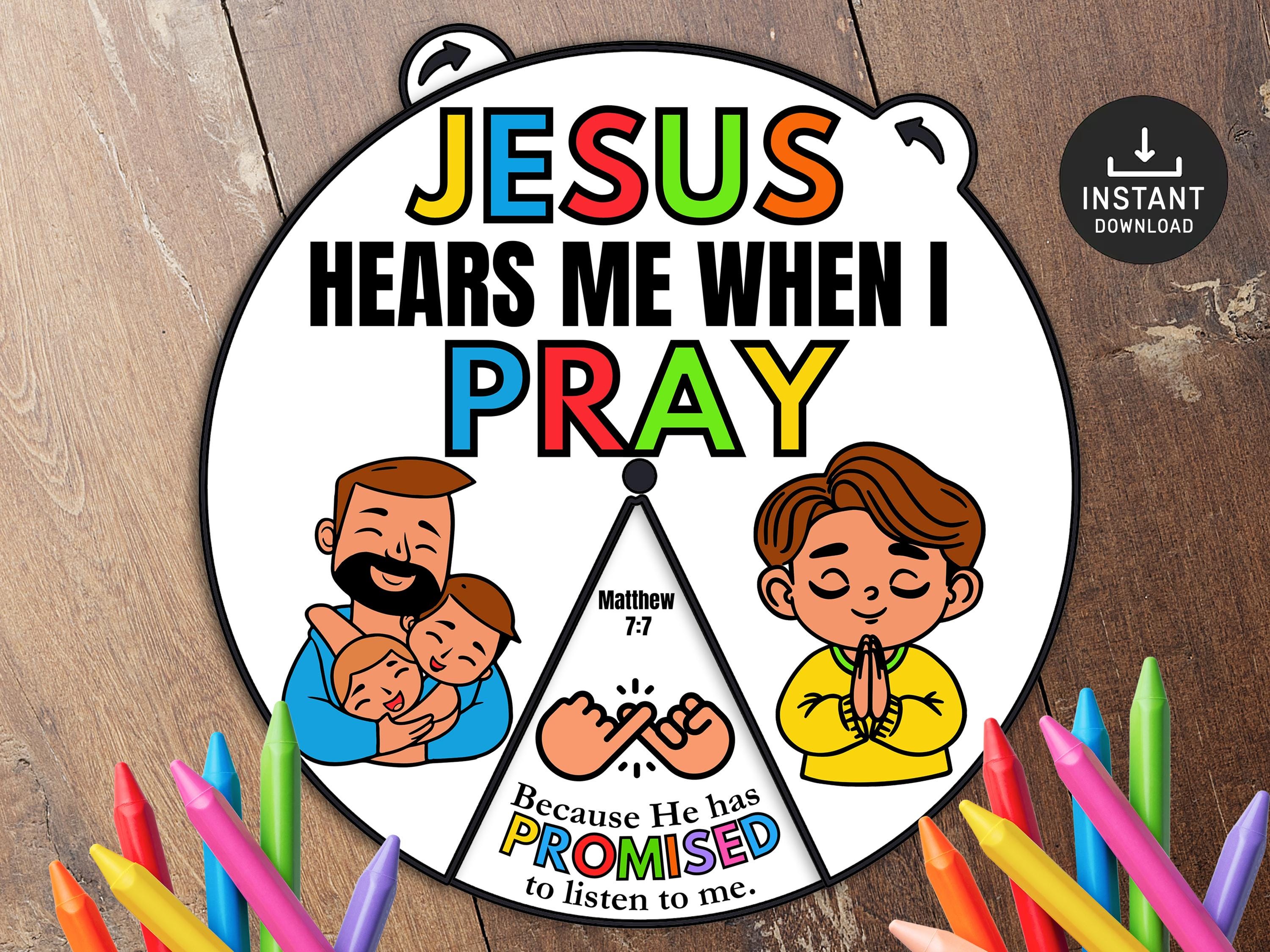Jesus Hears Me When I Pray Coloring Wheel, Bible Activity, Kids Bible Lesson, Sunday School, coloring wheel, Sunday School Craft, Prayer