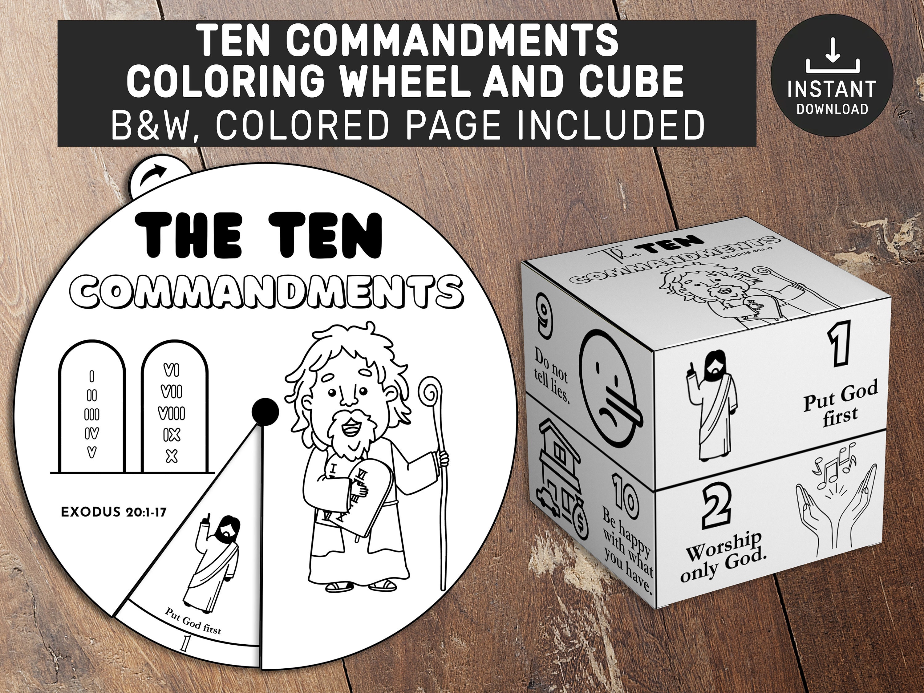 Ten Commandments Coloring Wheel Bible Activity Kids Bible - Etsy