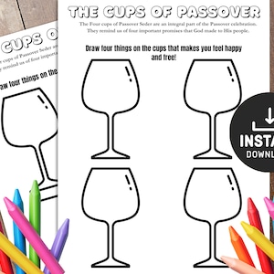 4 Cups of Passover Activity for Kids, Passover Craft, Passover Activity, Bible Activity, Kids Passover, Sunday School craft, Happy Passover