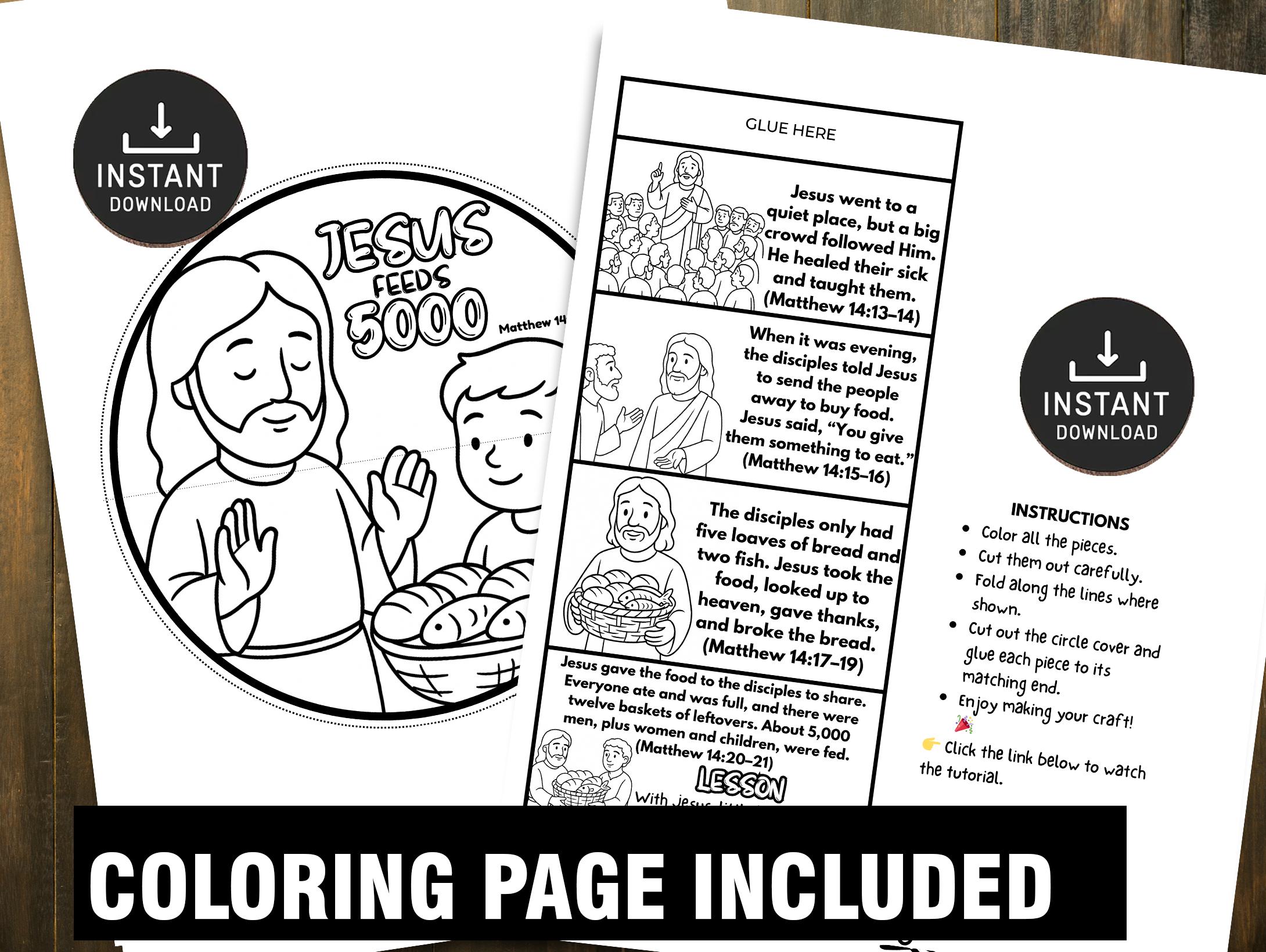 Jesus Feeds 5000 Bible Story Craft, Sunday School Activity (digital ...