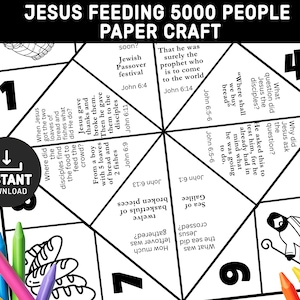 Jesus Feeding Five Thousand people paper Craft, Fortune Teller, Cootie Catcher, Sunday School crafts, Bible lesson, Miracles of Jesus