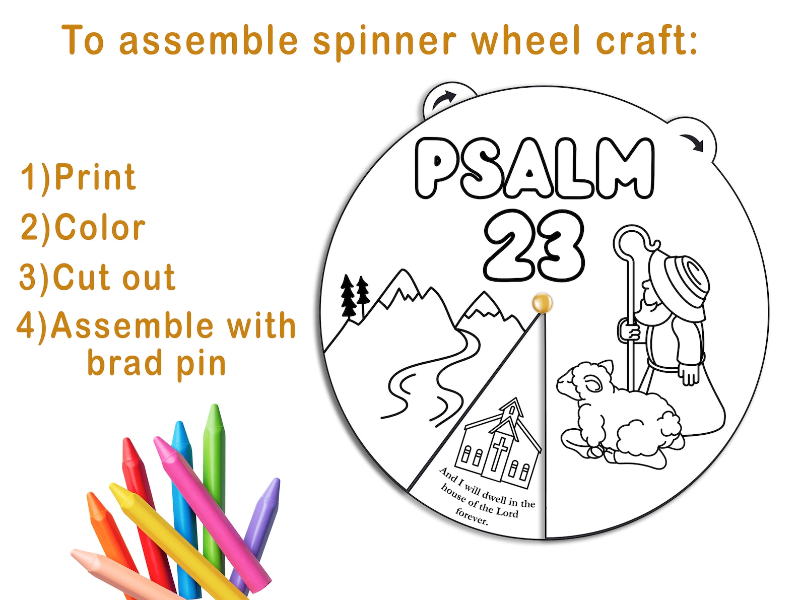 Psalm 23 Coloring Wheel, Printable Bible Activity, Watercolor, Kids ...