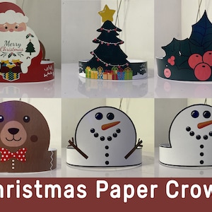 Christmas Paper Crowns coloring activity Printable Kids Craft Hats Winter Holiday Party Favor Costume DIY Printable - Instant Download
