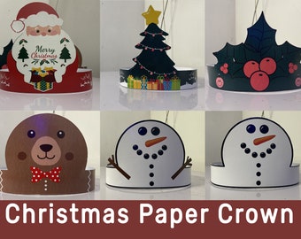 Christmas Paper Crowns coloring activity Printable Kids Craft Hats Winter Holiday Party Favor Costume DIY Printable - Instant Download
