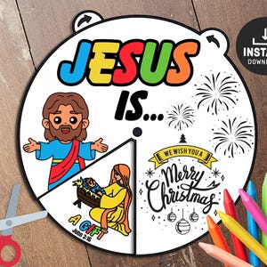 Happy Birthday, Jesus, Christmas Coloring Wheel, Nativity craft, Sunday School Craft, Kids Church Christmas Story, Advent, Kids Bible Lesson