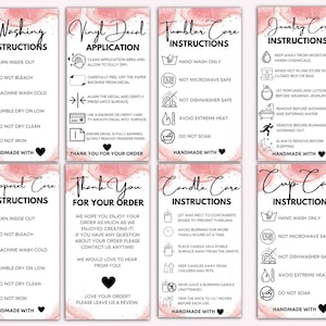 Care Card Bundle, Printable Cup Care Card, PNG, PDF, Vinyl Decal, Shirt, Tumbler, Thank You Card, Washing Instructions, Instant Download,