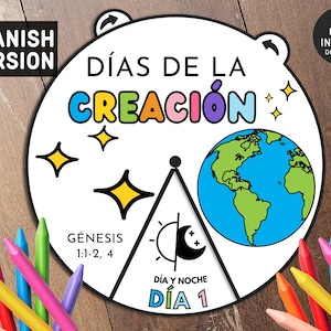 Days of Creation Coloring Wheel, Bible Activity, Kids Bible Lesson, Memory Game, Sunday School, Coloring spinner, Bible story wheel