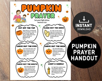Pumpkin Prayer for Halloween Christian Handout, Halloween activity, Printable Bible Activity, Kids Bible Lesson, religious Halloween