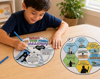 Jonah and the Big fish Coloring Wheel Bible Detective Adventure, Sunday School, Church Activities