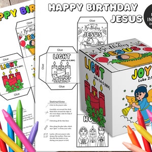 Alles Gute zum Geburtstag Jesus Weihnachten Malwürfel, Krippe Sonntag Schulaktivität, Kinder Kirche Weihnachtsgeschichte Malrad, Kinder druckbar