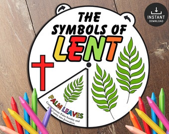 Lent Symbols Coloring Wheel, Lent Activity for Kids, Ash Wednesday Bible Study, Catholic Lent Family Prayer, Coloring Wheel, Sunday School