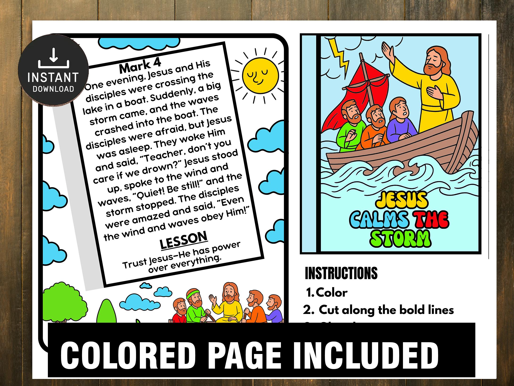 Jesus Calms the Storm Mini Book, Bible Story Activity (digital Download ...