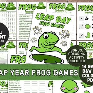 Leap year Frog Game Bundle, Printable Games for Kids, Frog Birthday Party Ideas, Spring Classroom Activities, Leap Year Activities, Leap Day