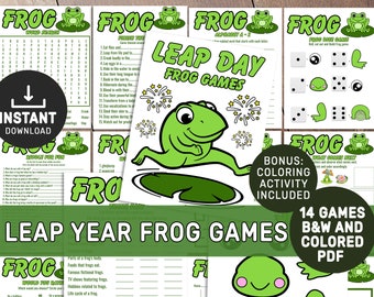Leap year Frog Game Bundle, Printable Games for Kids, Frog Birthday Party Ideas, Spring Classroom Activities, Leap Year Activities, Leap Day