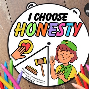 I Choose Honesty Coloring Wheel, Printable Bible Activity, Kids Bible Lesson, Memory Game, Sunday School, Coloring Wheel, Bible lesson Craft