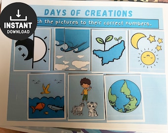 Days of Creation Busy book, Bible Activity, Bible Lesson, Memory Game, Sunday School, Days of Creation, Church activities, Bible busy book