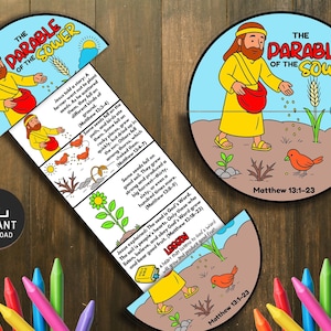 The Parable of the Sower Folding Surprise Bible Story Craft, Kids Bible Lesson, Sunday School, Church Activities, Mini Book, Parable Craft