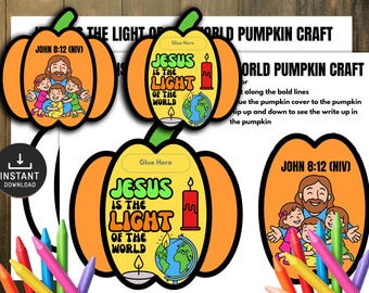 Jesus is the Light Pumpkin Craft, Halloween Craft, Sunday School Craft, Fall Children Crafts, Sunday School, Pumpkin Craft for kids