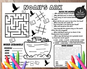 Noah's Ark Activity Placemat, Bible activity, Sunday School, Bible Placemat, Church Kid Activity, Sunday School craft, Kids Bible Lesson