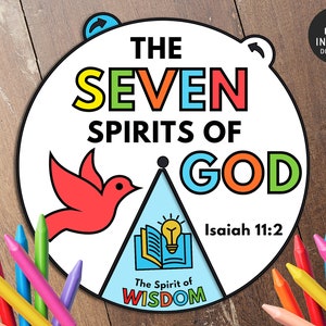 Seven Spirit of God Coloring Wheel, Pentecost Craft, Kids Bible Lesson, Holy Spirit Lesson, Sunday School, Coloring Wheel, Pentecost