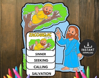 Zacchaeus Flipbook Bible Craft for Kids, Memory Game, Sunday School Craft, Mini Book