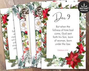 25 Advent Scripture Cards - Advent Calendar - Christmas Countdown - Watercolor, Floral - Nativity Advent Calendar, DIGITAL DOWNLOAD