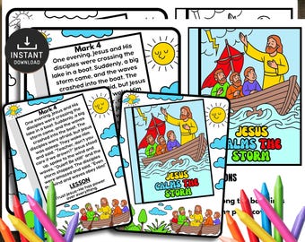 Jesus Calms The Storm Mini Book, Bible Story Activity (Digital Download)