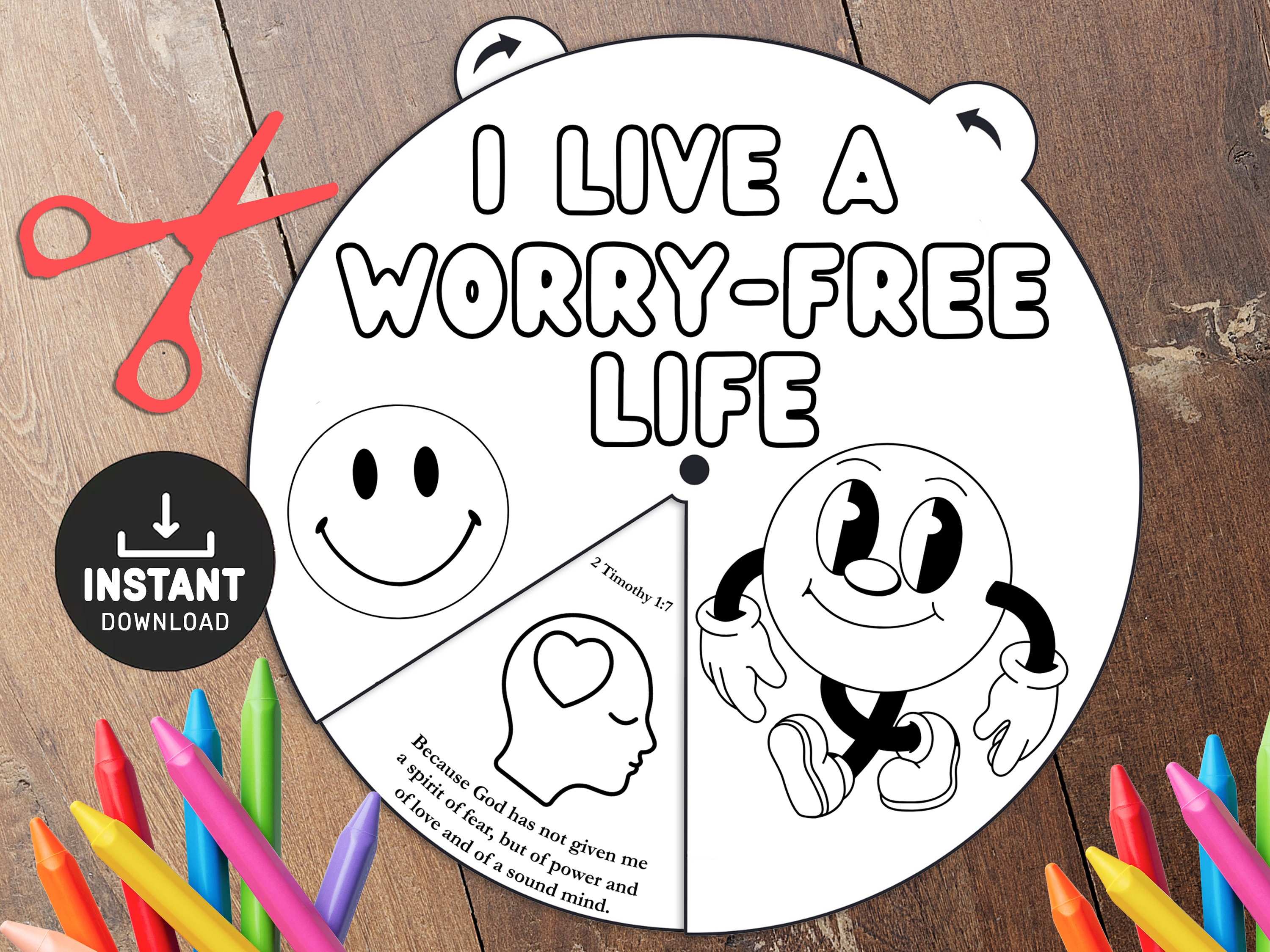 I live a worry-free life Scripture Coloring Wheel, Printable Bible Activity, Forgiveness, Kids Bible Lesson, Memory Game, Sunday School