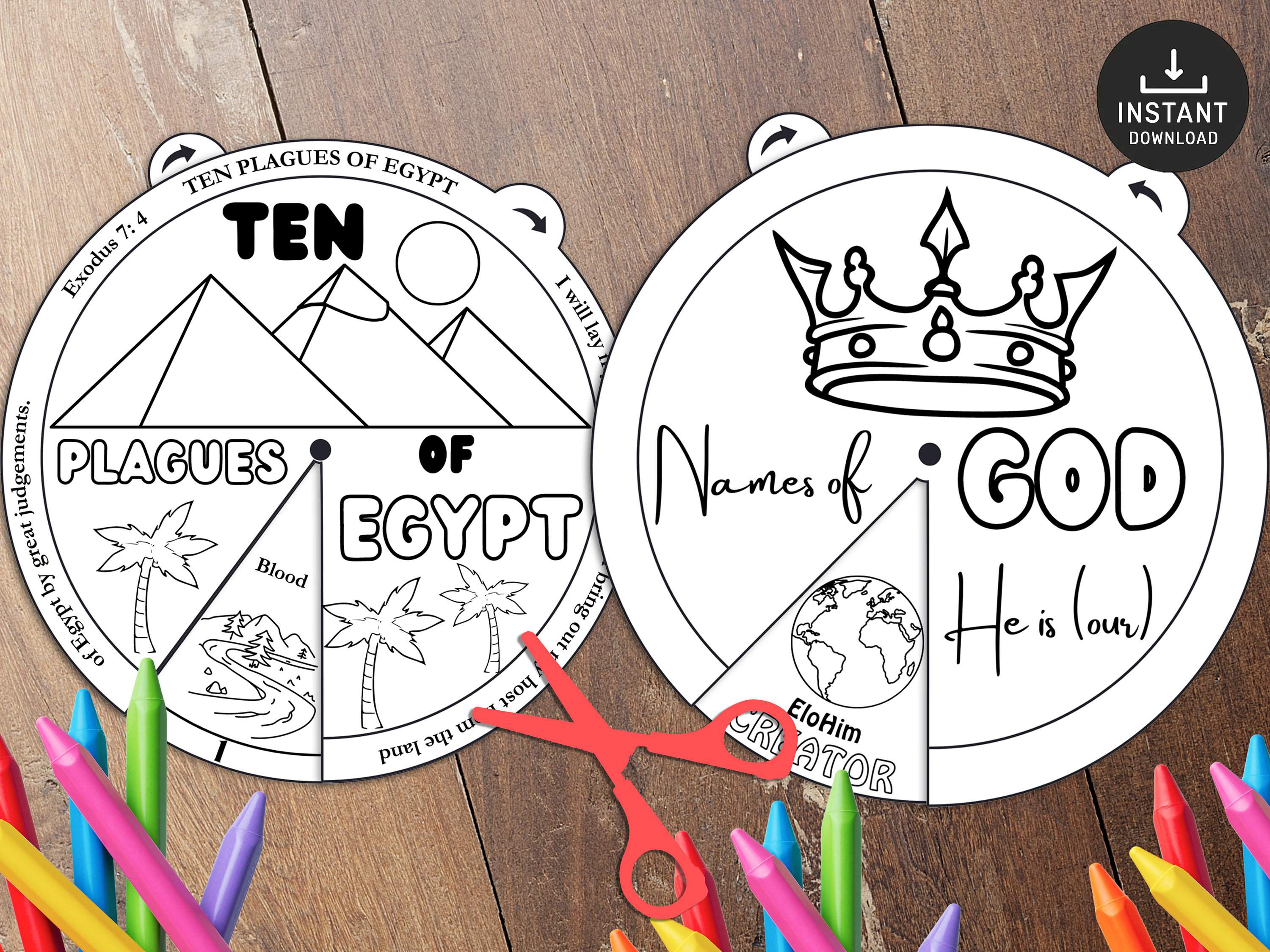 Coloring Wheel, Printable Bible Activity, Watercolor, Kids Bible Lesson ...