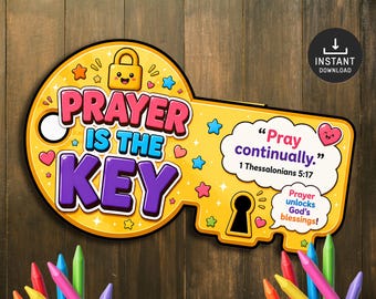 Prayer is the key Bible Craft for Kids, Memory Game, Sunday School Craft