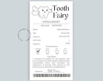 Zahnfee Quittungsvorlage | Bearbeitbarer Zahnfee-Buchstabe | Digitaler Download | Zahnfee Printable | Tooth Fairy Erhalt | Kind druckbar